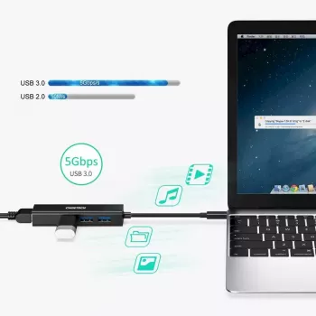 USB Type-C – RJ-45 Ethernet -sovitin, jossa 3x USB Type-A CHOETECH HUB-U02BK