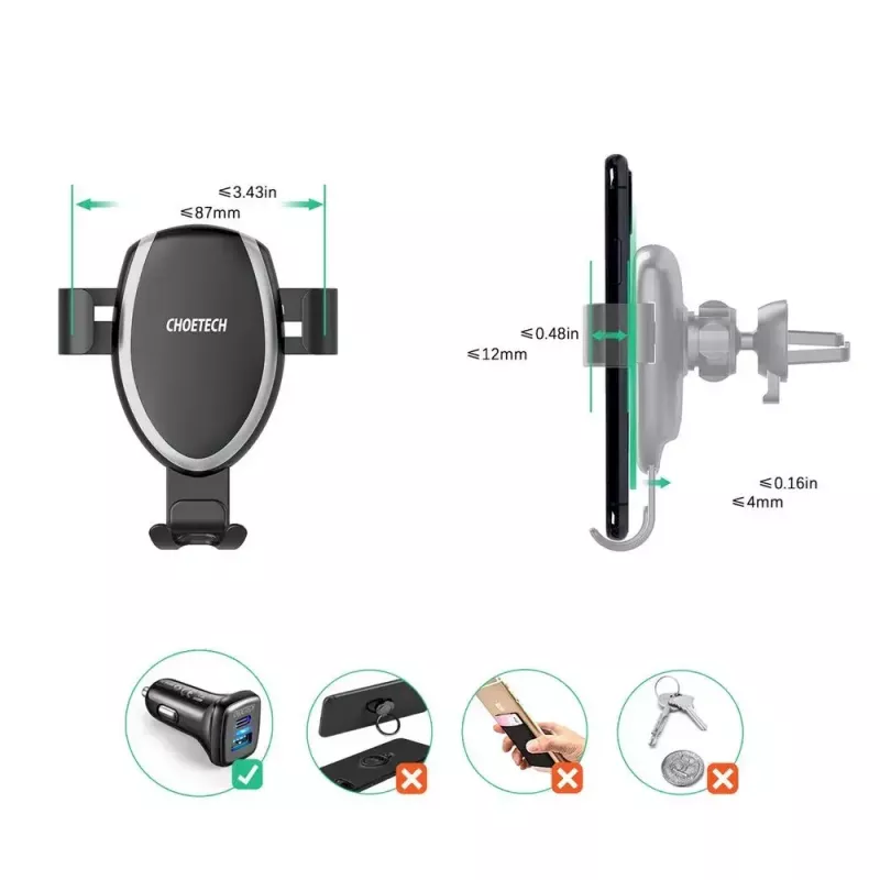 CHOETECH T536-S autoteline puhelimelle, 10W langaton lataus, kojelauta-/tuulilasikiinnitys
