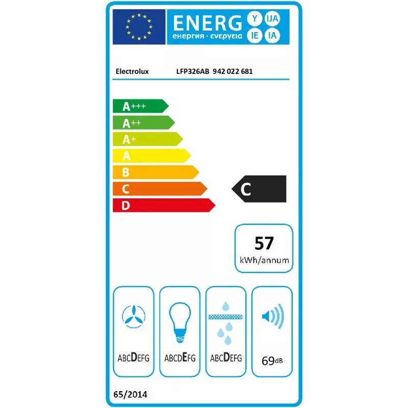 Kalusteisiin asennettava liesituuletin Electrolux Serie 300 LFP326AB, LED, 57 dB