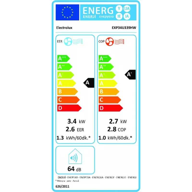 Electrolux EXP34U339HW kannettava ilmastointilaite 64 dB valkoinen
