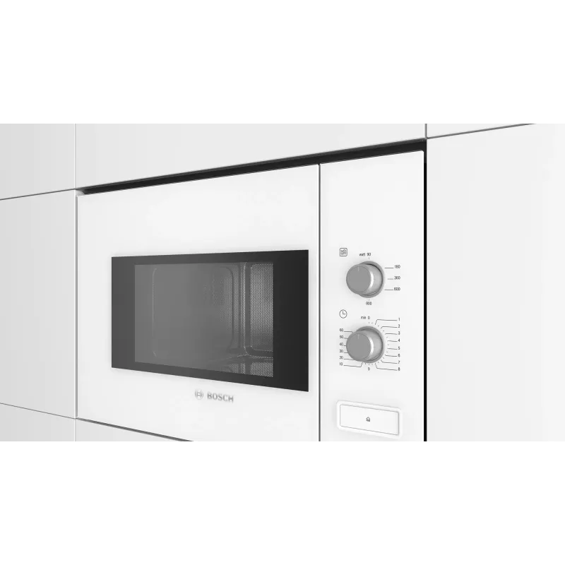 Kalusteisiin asennettava mikroaaltouuni Bosch Serie 4 BFL520MW0 – 20 L, 800 W, valkoinen