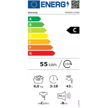 Samsung WW60A3120WE/LE pesukone edestä täytettävä 6 kg 1200 kierr./min valkoinen