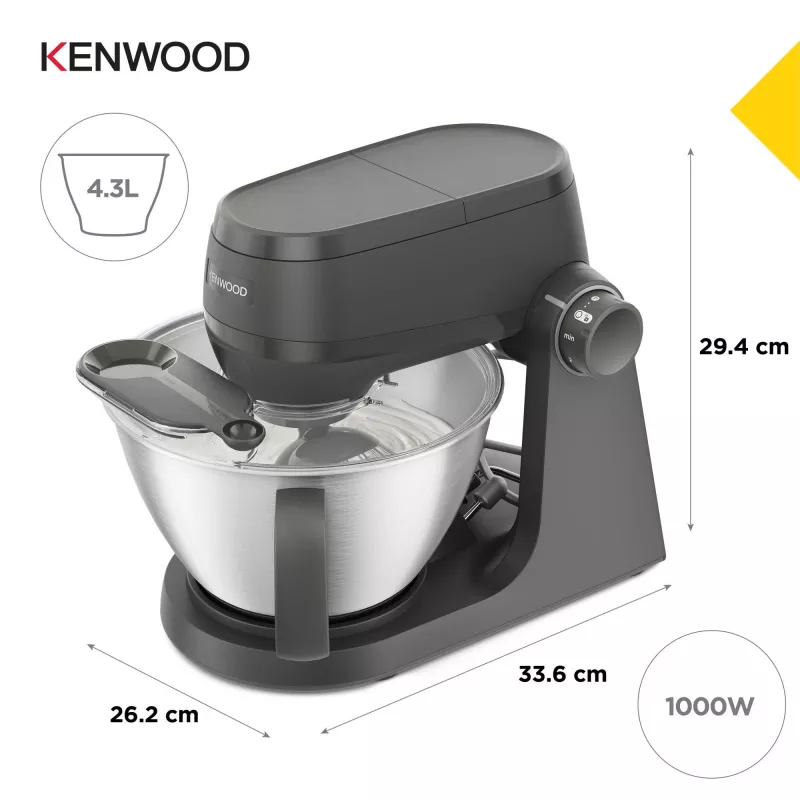 Kenwood KHC30.070GY monitoimikone — 1000 W, 4,3 L ruostumaton teräskulho, kiertosäädin, harmaa