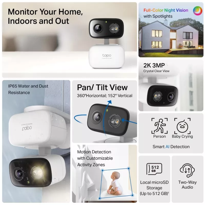 TP-Link Tapo C216 Box IP-valvontakamera sisätiloihin 2304 x 1296 pikseliä katto/seini/pöytä