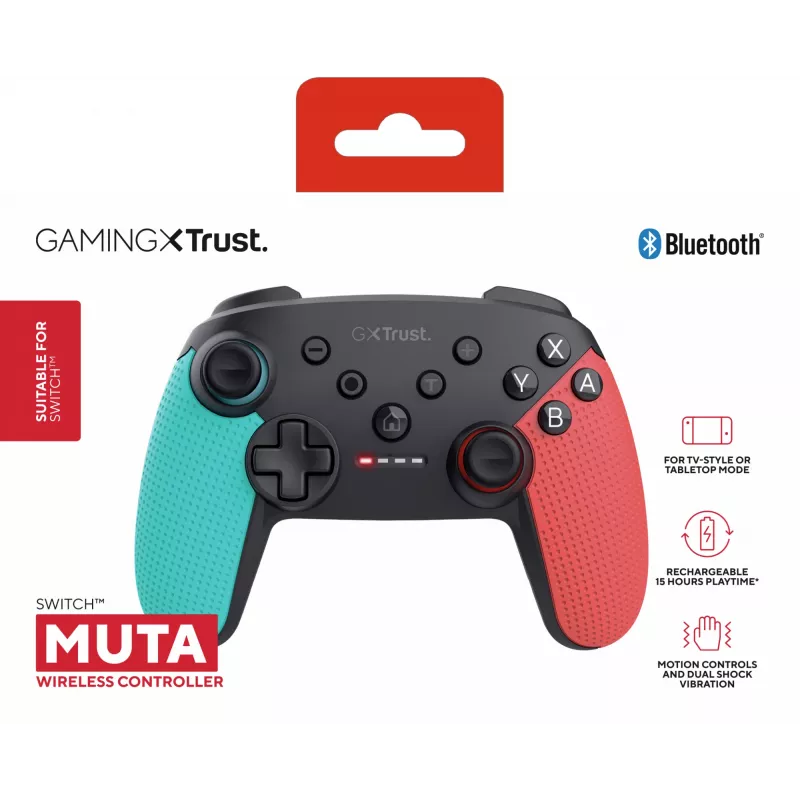 Trust GXT 1246B Muta musta, sininen, punainen Bluetooth-peliohjain Nintendo Switch, Nintendo Switch Lite