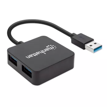Manhattan USB-A 4-porttinen keskitin, 4x USB-A-porttia, 5 Gbps (USB 3.2 Gen1 eli USB 3.0), USB-käyttöinen (ei ulkoista virtalähdettä tarvita). Pikalataus: 1 portti jopa 0,9 A; lataus 4 portissa vaatii ulkoisen virtalähteen (ei sisälly toimitukseen), vastaa ST4300MINU3B