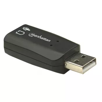 Manhattan USB-A -äänisovitin, USB-A – 3,5 mm mikrofonitulo ja äänilähtö, 480 Mbit/s (USB 2.0), tukee 3D- ja virtuaalista 5.1 Surround -ääntä, Hi-Speed USB, musta, kolmen vuoden takuu