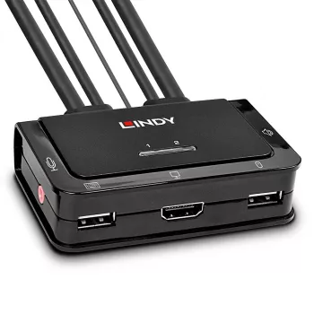 Lindy 2 portin HDMI 4K30-, USB 2.0- ja äänikaapeli-KVM-kytkin, 1920 x 1080 pikseliä, musta