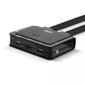Lindy 2 portin HDMI 4K30-, USB 2.0- ja äänikaapeli-KVM-kytkin, 1920 x 1080 pikseliä, musta