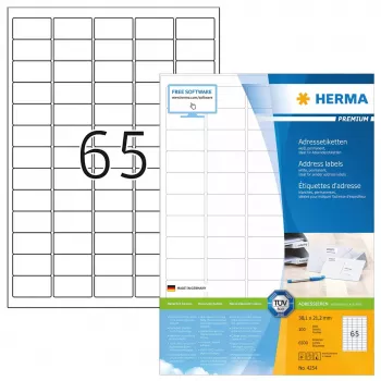 Osoitetarrat Premium HERMA A4 38,1x21,2 mm 6500 kpl