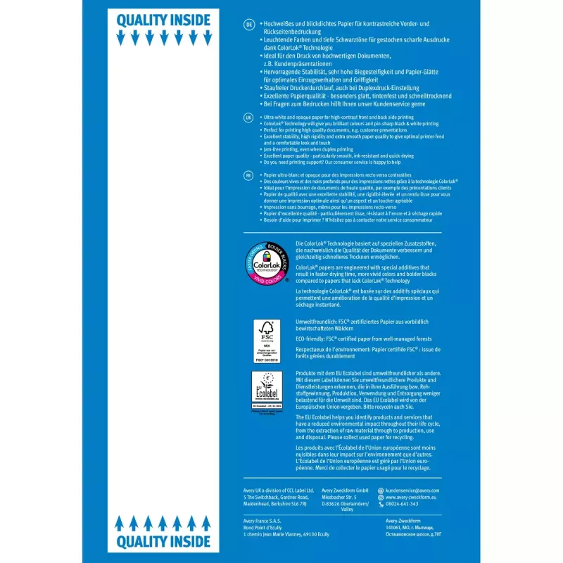Tulostuspaperi A4 Avery Bright White Inkjet 500 arkkia