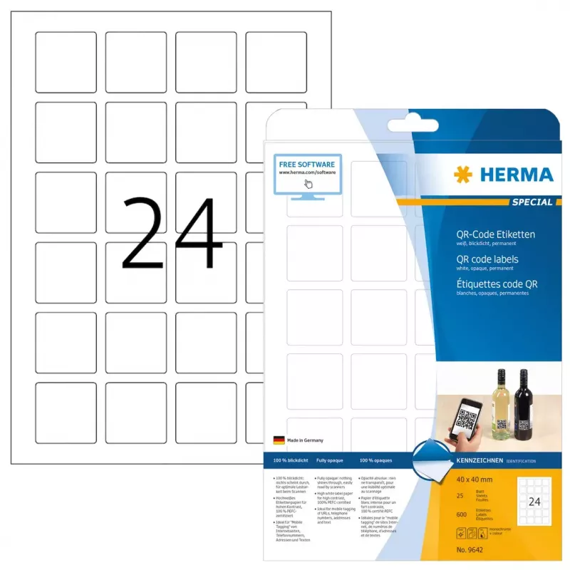 QR-kooditarrat HERMA 9642 A4 40x40 mm neliö valkoinen paperi