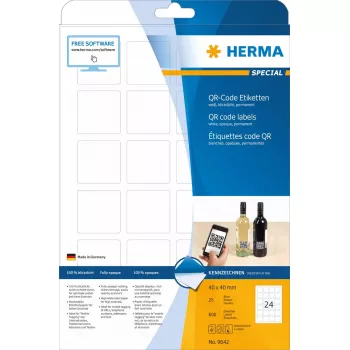 QR-kooditarrat HERMA 9642 A4 40x40 mm neliö valkoinen paperi