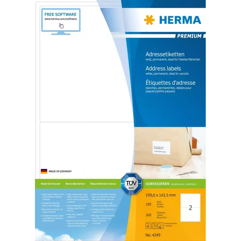 Osoitetarrat Premium HERMA A4 199,6x143,5 mm 200 kpl