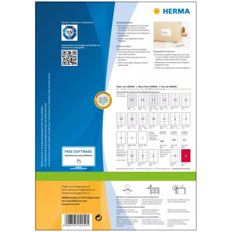 Osoitetarrat Premium HERMA A4 99,1 x 139 mm 400 kpl