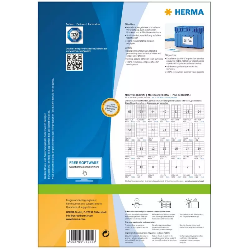 Itseliimautuvat tulostintarrat HERMA Labels Premium A4 210x148 mm