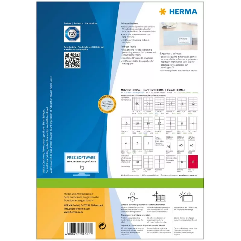Osoitetarrat Premium HERMA A4 99,1x38,1 mm 1400 kpl