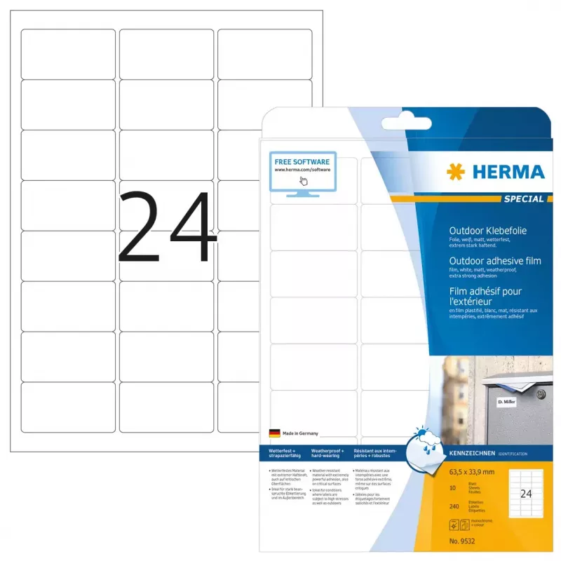 Itseliimautuva tulostintarra HERMA Labels A4 ulkokalvo 63,5x33,9 mm