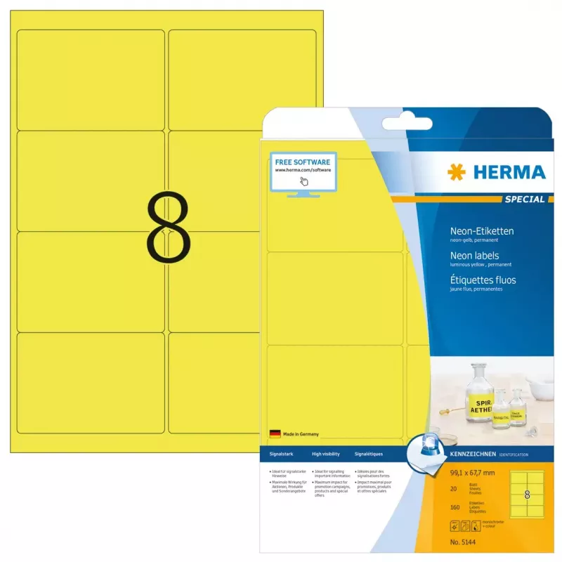 Tarrat HERMA Neon A4 99,1x67,7 mm hehkuvan keltainen 160 kpl