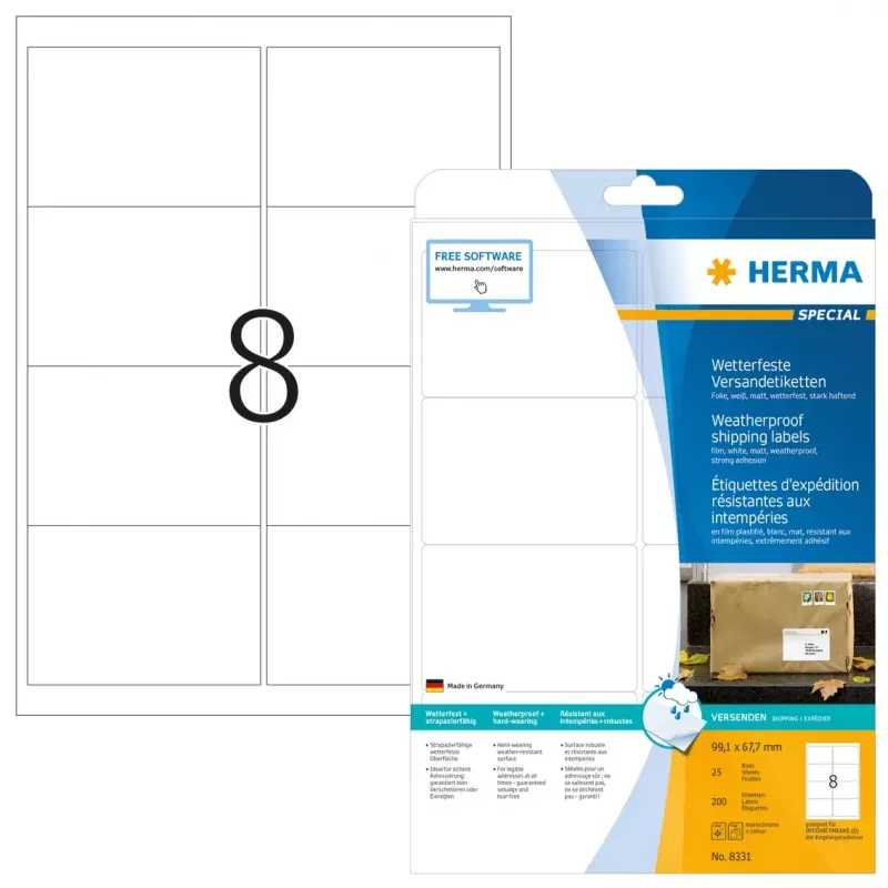 Lähetystarrat HERMA 8331 A4 99,1x67,7 mm valkoinen 200 kpl
