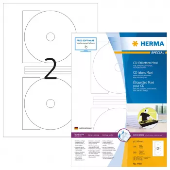 Itseliimautuvat tulostustarrat HERMA CD-tarrat Maxi A4 Ø 116 mm