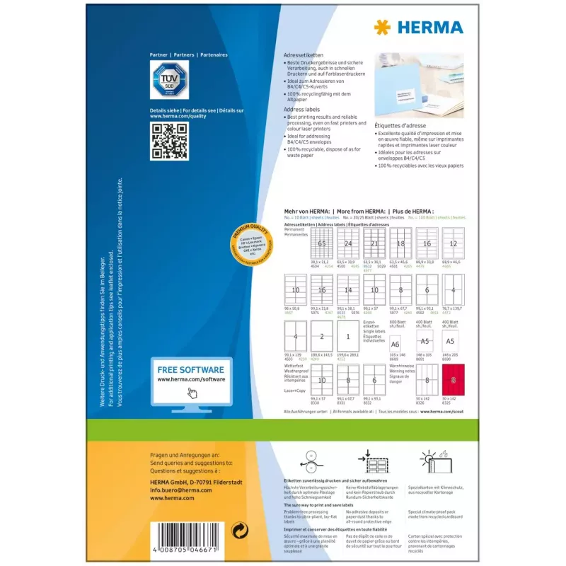 Osoitetarrat Premium HERMA A4 96x50,8 mm 1000 kpl
