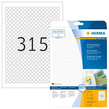 Itseliimautuvat tarrat HERMA irrotettava A4 Ø 10 mm pyöreä valkoinen