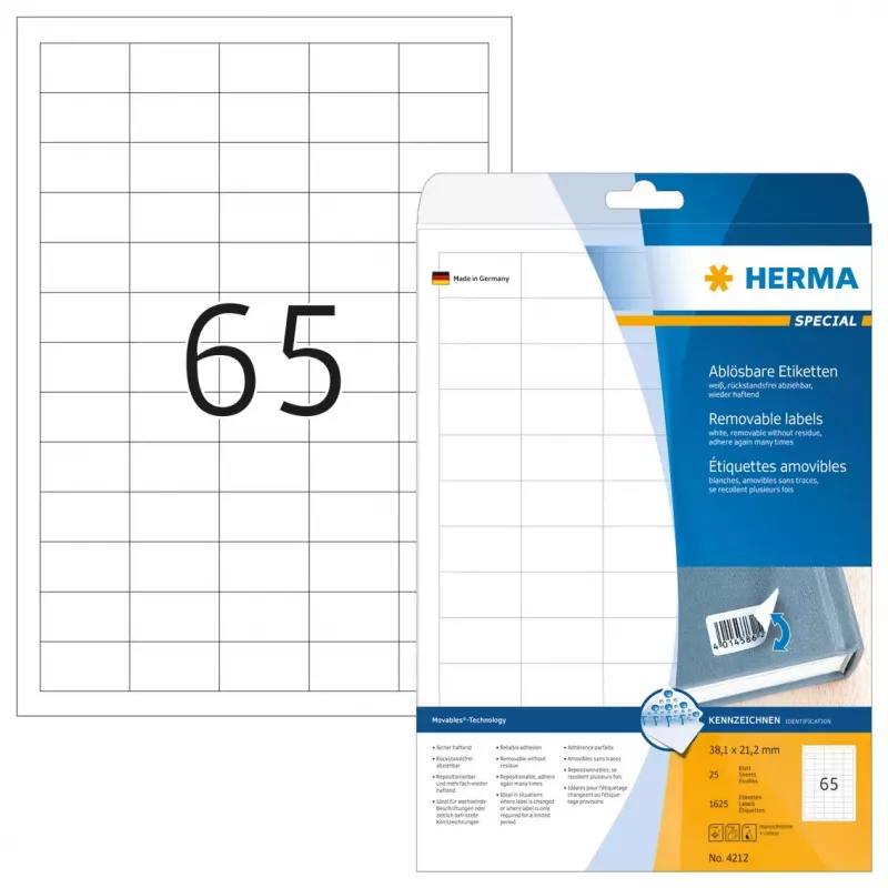Itseliimautuva tulostintarra HERMA 1625 kpl A4 38,1x21,2 mm