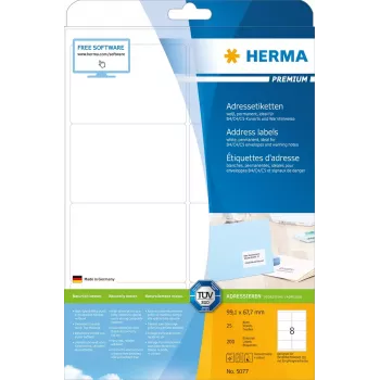 Osoitetarrat Premium HERMA 5077 A4 99,1 x 67,7 mm 200 kpl