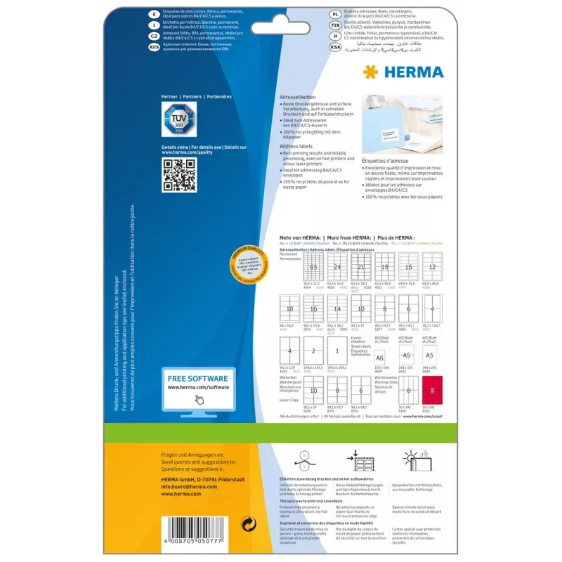 Osoitetarrat Premium HERMA 5077 A4 99,1 x 67,7 mm 200 kpl