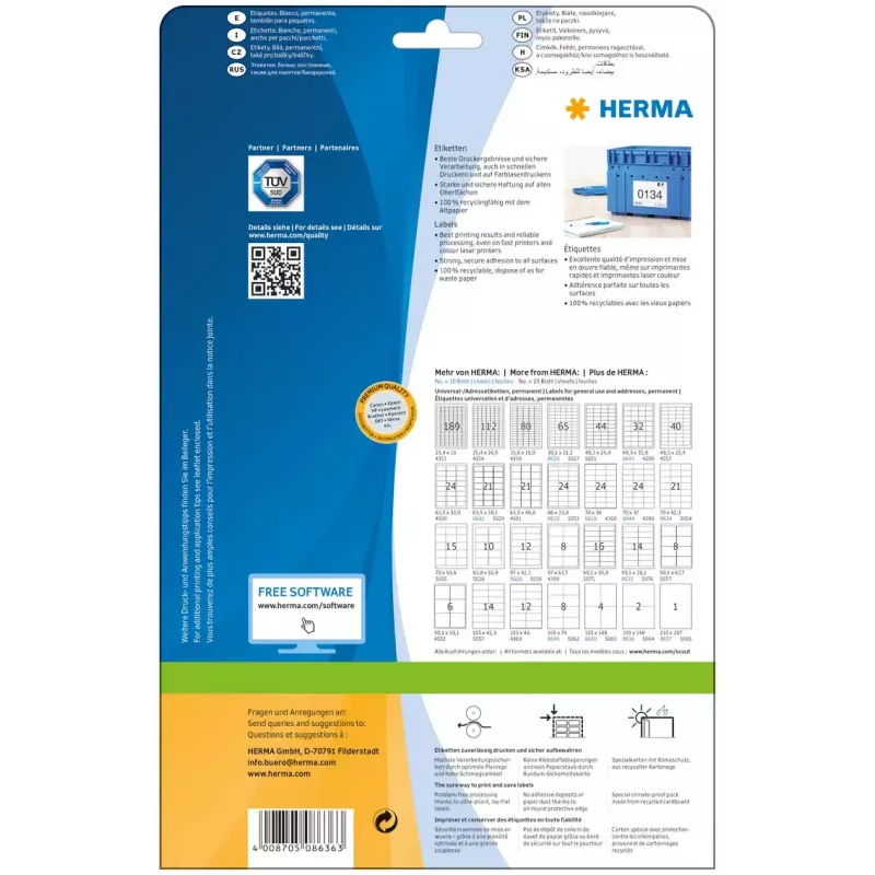 Itseliimautuvat tulostintarrat HERMA Labels Premium A4 210x148 mm