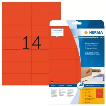Itseliimautuvat tulostintarrat HERMA värilliset tarrat A4 105x42,3 mm punainen