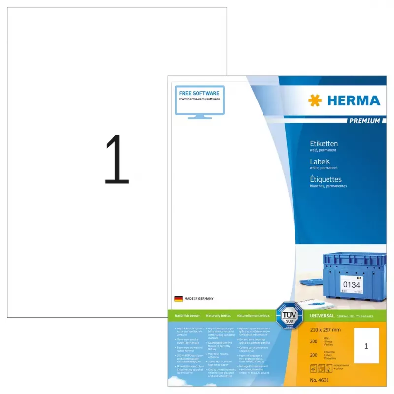 Labels HERMA Premium A4 210x297 mm valkoinen paperi matta 200 kpl