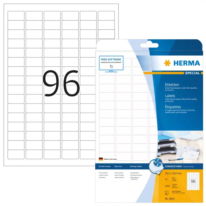Mustesuihkutarrat HERMA A4 30,5x16,9 mm 2400 kpl