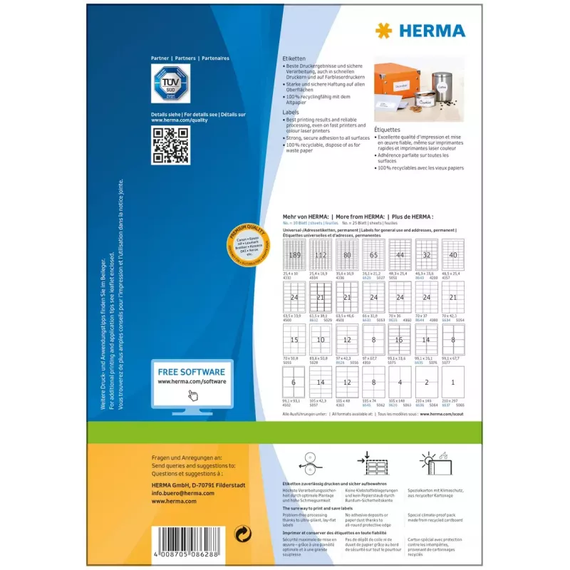 Itseliimautuvat tulostintarrat HERMA Labels Premium A4 97x42,3 mm