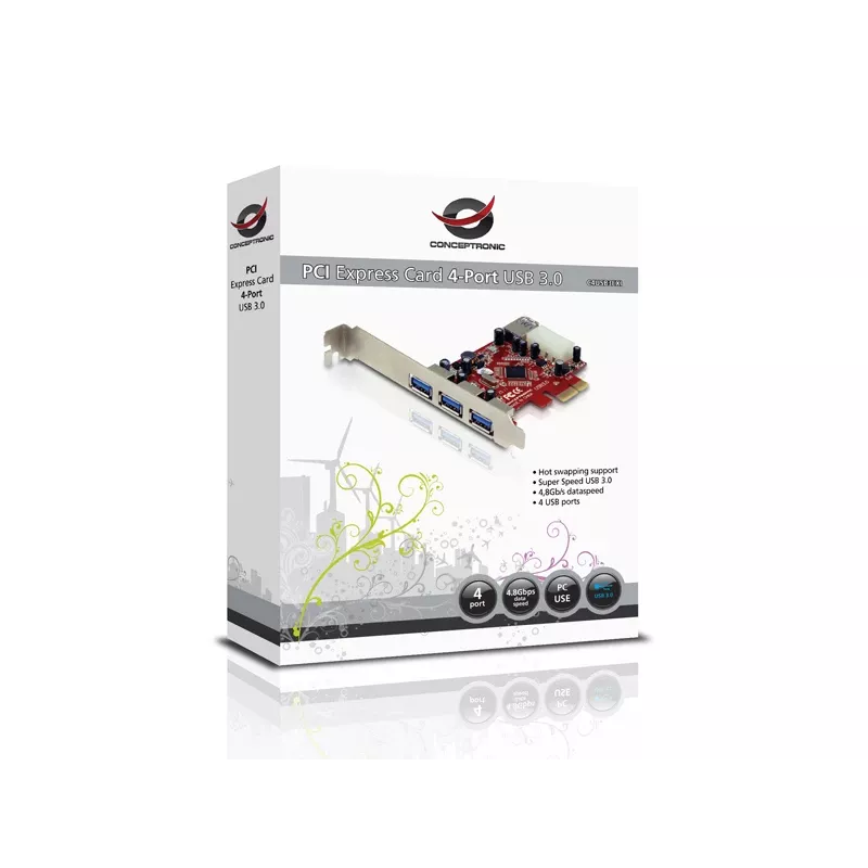 PCI Express -kortti Conceptronic C4USB3EXI 4-porttinen USB 3.0