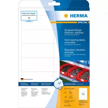 Itseliimautuva tarra HERMA 4574 irrotettava valkoinen 240 kpl