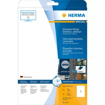Itseliimautuva tarra HERMA 4577 irrotettava valkoinen