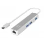 LevelOne Gigabit USB-C -verkkosovitin USB-keskittimellä, johdollinen, USB Type-C, Ethernet, 1000 Mbit/s, hopea