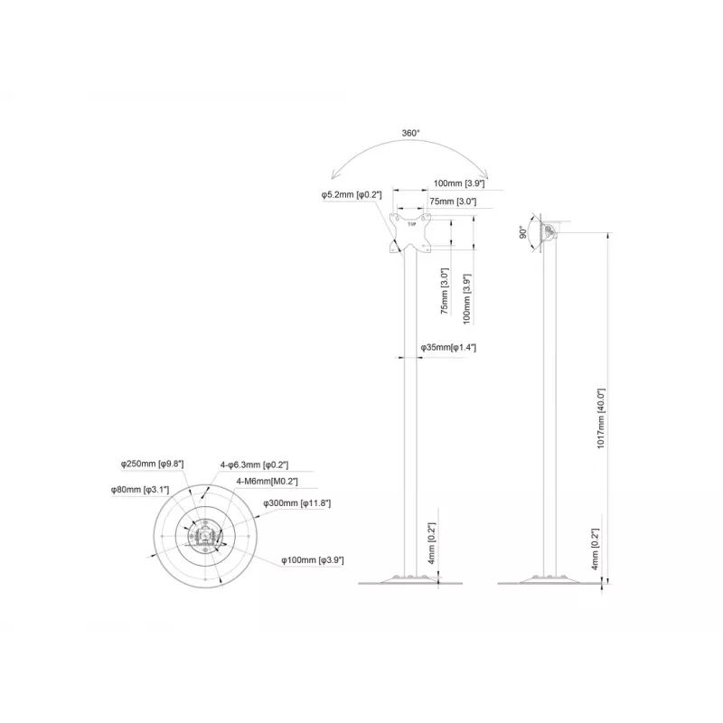 Multibrackets M Pro Series Single Pole Floorbase 10 kg kapasiteetti 17,8-76,2 cm