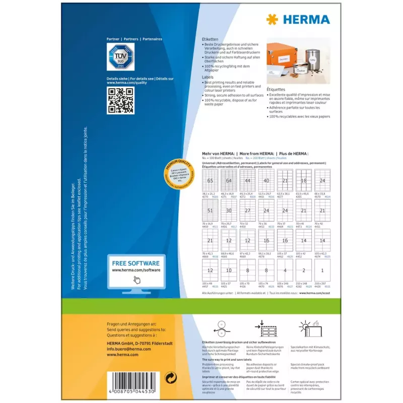 Itseliimautuvat tulostintarrat HERMA Labels Premium A4 70x36 mm