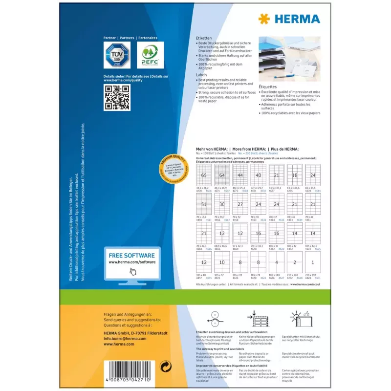 Itseliimautuvat tulostintarrat HERMA Labels Premium A4 48,3x16,9 mm