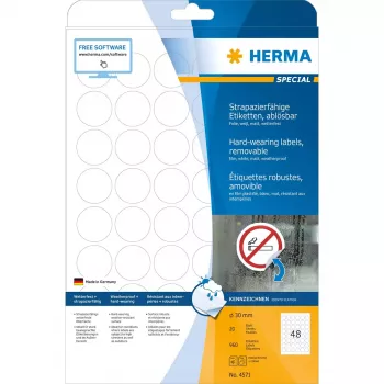 Itseliimautuvat tarrat HERMA 4571 irrotettava valkoinen 960 kpl