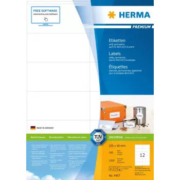 Tarrat HERMA Premium A4 105x48 mm valkoinen paperi matta 1200 kpl