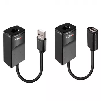 Lindy 60m USB 1.1 Cat.6 -jatko, verkkolähetin ja -vastaanotin, 60 m, 12 Mbit/s, Cat5e, Cat6, musta, muovi