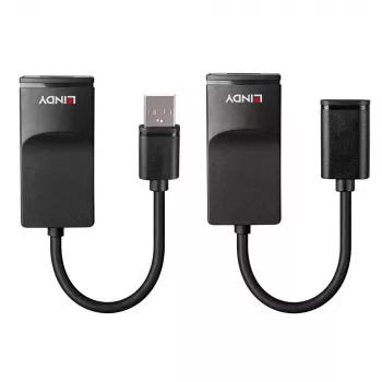 Lindy 60m USB 1.1 Cat.6 -jatko, verkkolähetin ja -vastaanotin, 60 m, 12 Mbit/s, Cat5e, Cat6, musta, muovi