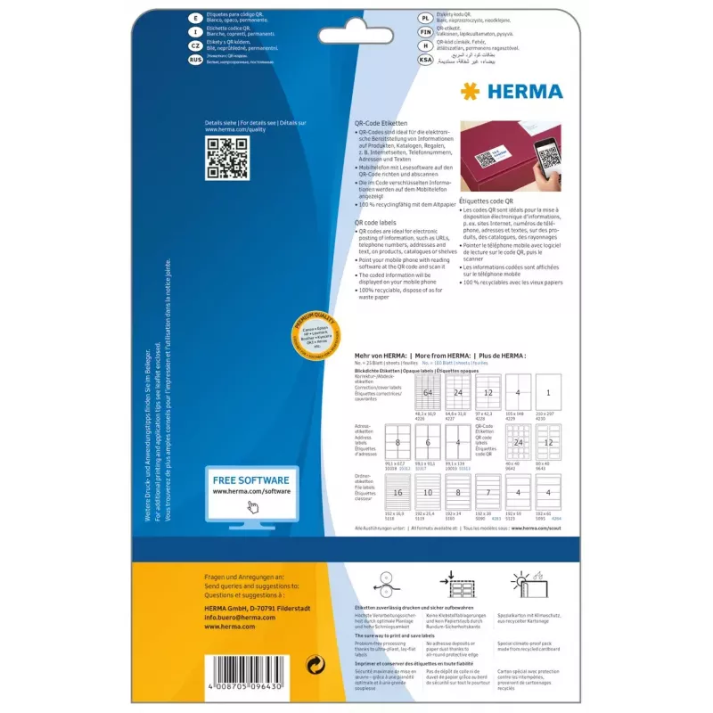 Itseliimautuva tulostintarra HERMA QR-kooditarrat 9643