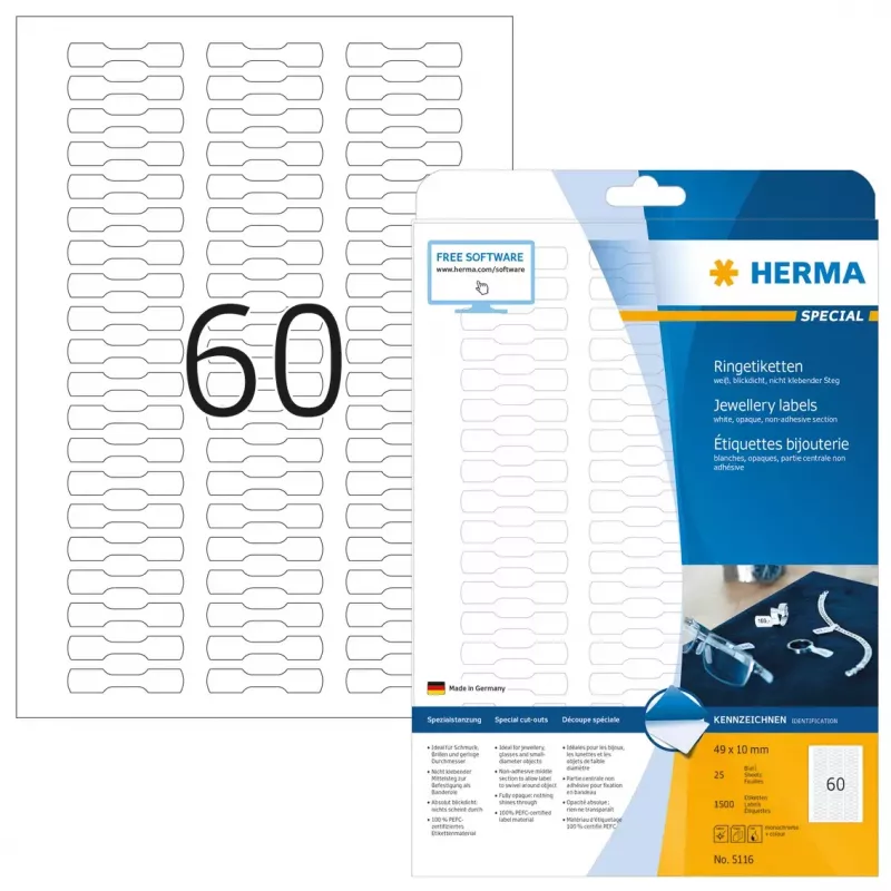 Itseliimautuva tarra tulostimeen HERMA 5116 A4 49x10 mm 1500 kpl