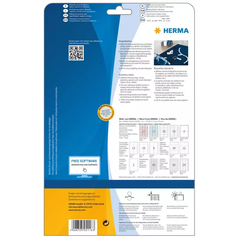Itseliimautuva tarra tulostimeen HERMA 5116 A4 49x10 mm 1500 kpl