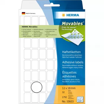 Yleisötarrat HERMA 12x18 mm valkoinen irrotettava paperi matta